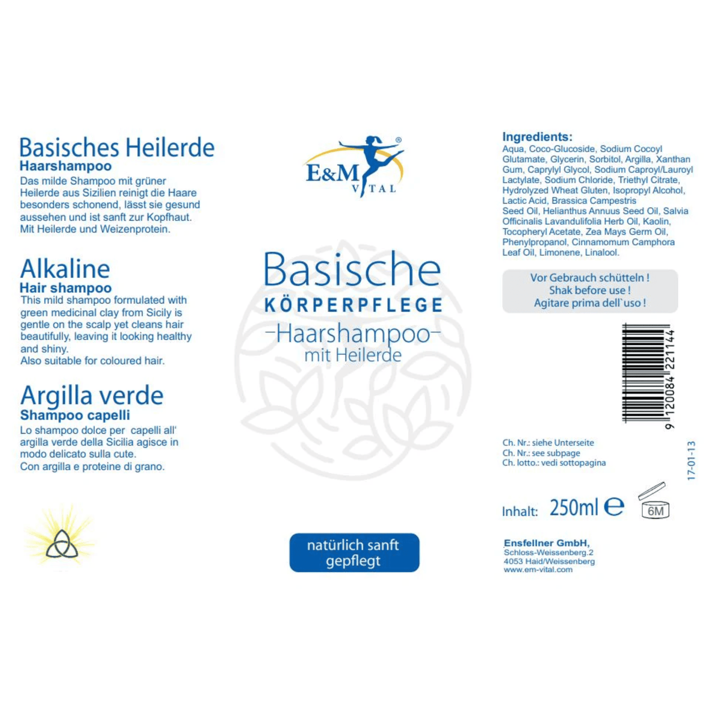 E&M Basisches Haarshampoo mit Heilerde – 250ml