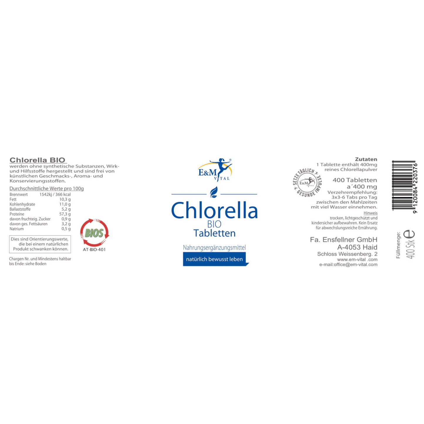 E&M BIO Chlorella Tabs – 400 Stück