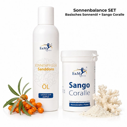 SET SonnenBalance: basisches Sonnenpflegeöl + Sango Coralle